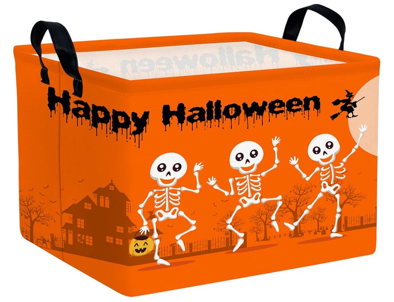 BOOHIT Large Halloween Themed Candy Gift Boo Basket for Kids Baby Personalized Adults Storage Bin Fall Decor(Orange Dance Skeleton) - Image 1
